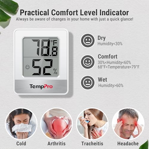 TP49 2 Pack Digital Hygrometer Indoor Thermometer (White Indoor Thermometer)