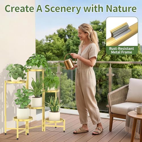 Plant Stand Indoor with 10 Inch Large Metal Tray (Warm Gold / 6 Tier)