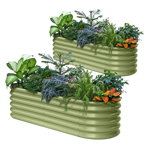 2 Pcs 6x2x1.5ft Galvanized Raised Garden Bed (Green / 6x2x1.5ft)