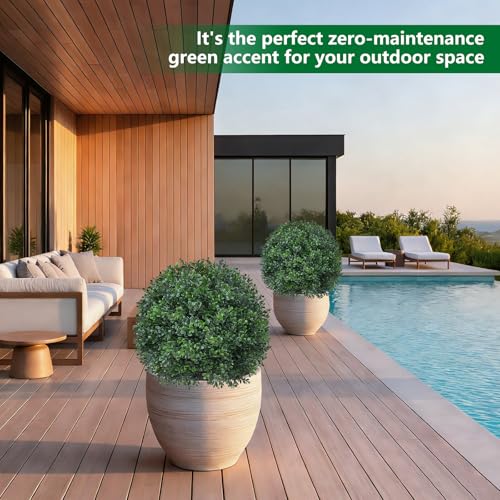 Artificial 2 Pack Boxwood Topiary Plant with Ground Spike for Outdoor (Boxwood Ball)