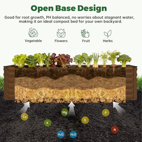 8x4x3ft Outdoor Metal Raised Garden Bed (Brown / 8x4x3 FT-2PC)
