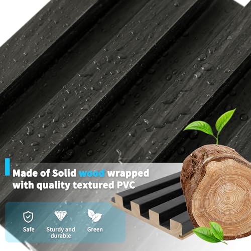 108 x 5.7 Inch Slat Wood Wall Paneling for Interior Decor (8Pcs-108 x 5.7 Inch / Slat Black)