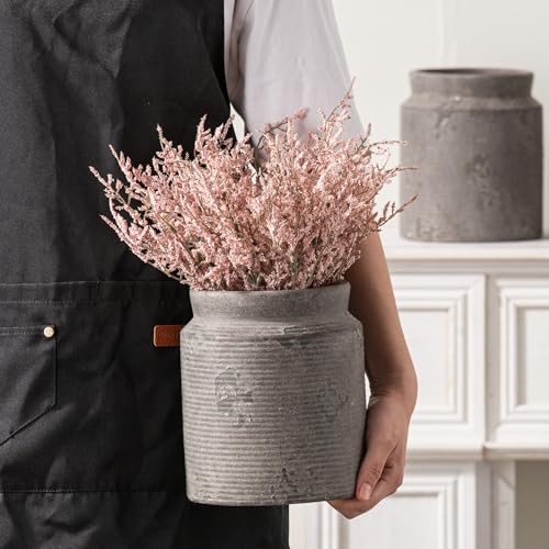 Ceramic Flower Vase 7.5 inch Farmhouse Rustic Vase for Home Decor Handcrafted Pottery Terracotta Vases for Dining Table Decor Fireplace Living Room Bathroom Wedding Centerpiece (01-m-dark Gray)