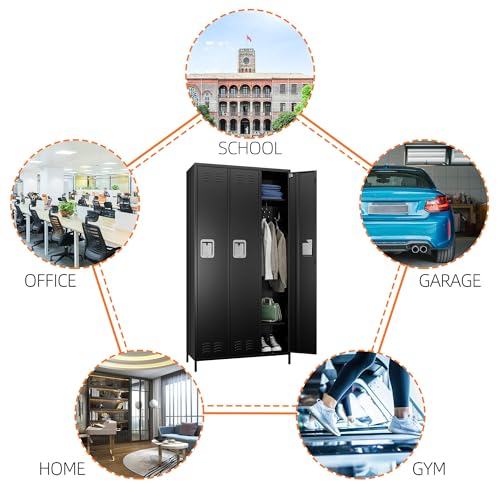 Metal Storage Locker with 3 Doors (3 Door / Black)