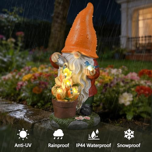 Solar Gnome Statue Outdoor Decor for Mother's Day (Orangegnome)