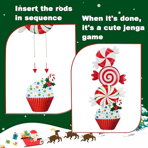 3 Pack Metal Christmas Yard Signs Decor for Multiple Stacked (Christmas Candy)