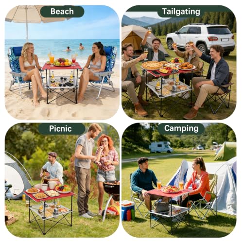 2 Tier Folding Camping Table (Red 30D x 24W x 28H inches)