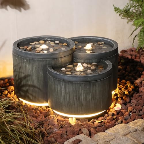 Small 3 Tier Outdoor Water Fountain with Smoothing Flow Black Gray (11.02-Gray / 11.02-gray)
