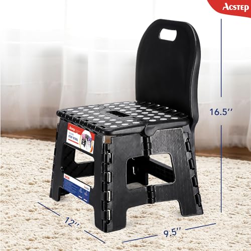 Folding Kids Step Stool with Back Support for Kids (Black 2 / 9 Inch( Pack of 1))