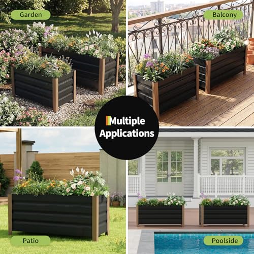 24"x16"x18" Gary Aluminum Raised Garden Planter Box (24x16x18 Inch 2pcs / Gray W/ Bottom)