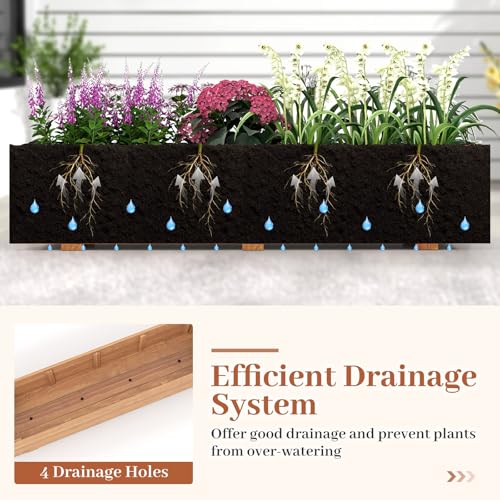 Wooden Raised Garden Bed with 4 Drainage Holes & Black Liner (Orange / 44” x 11” x 10”)
