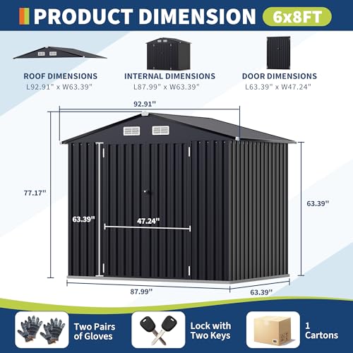 6x8 FT Metal Storage Sheds Outdoor (Gray / 6x8FT with Light)