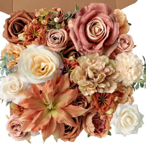 Fall Artificial Flowers Combo Fake Flowers Bulk for Wedding Decor (Champagne Coffee)