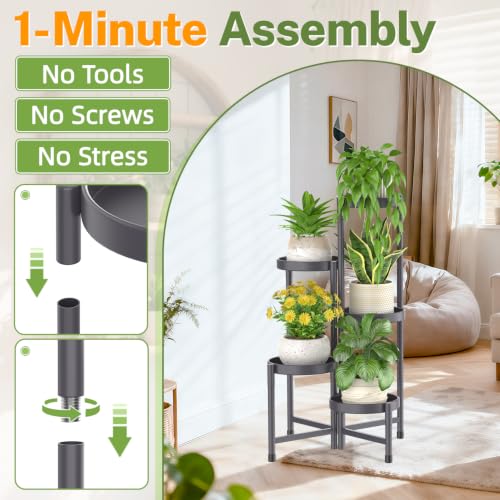 Plant Stand Indoor Outdoor (Dark Gray / 5 Tiers)