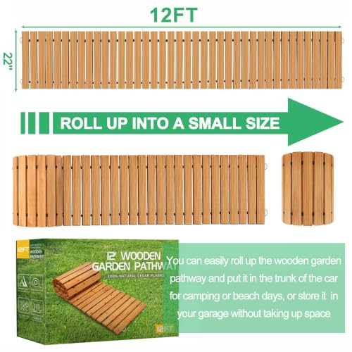 12' Wooden Garden Pathway (12ft (L) x 22in (W) / Natural-straight)