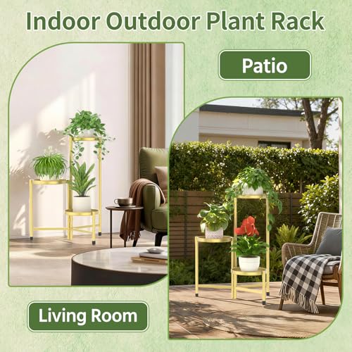 Plant Stand Indoor with 10 Inch Large Metal Tray (Classic Gold / 3 Tier)