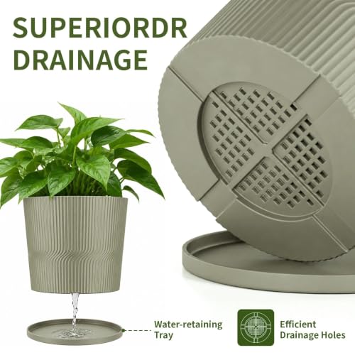 2 Pack Plant Pots Indoor (Brownish Green / 4.8''+5.5'')