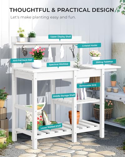 Outdoor Potting Bench Set of 2 with Sink (White / Classic)