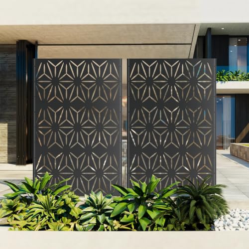 Metal Privacy Screen Outdoor Freestanding (Black / Rectangle D)