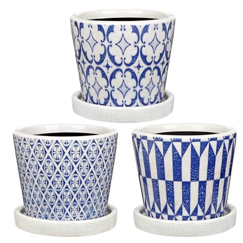 Small Ceramic Pots for Plants (Blue & White)
