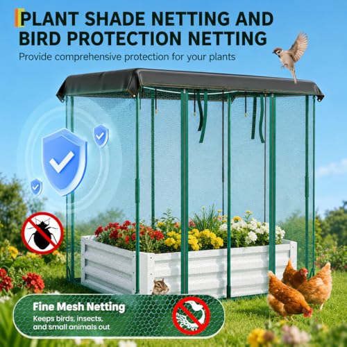 Galvanized Raised Garden Bed with Self Watering System & Mesh Cover (Beige W/ Mesh Cover / 6x3x1 ft)