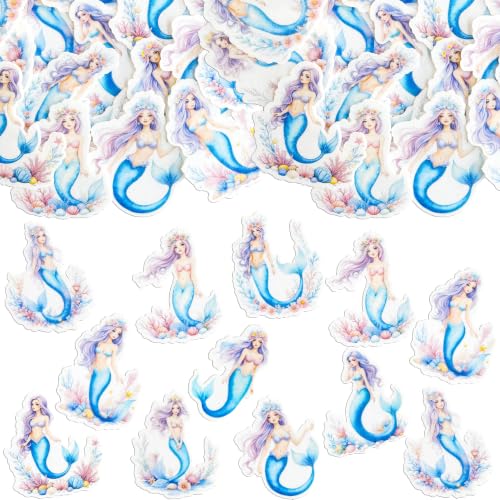 54Pcs Edible Colorful Mermaid Cupcake Toppers Mermaid Cupcake Picks for Under The Sea Party Decoration Baby Shower Girls Mermaids Birthday Ocean Theme Bridal Shower Wedding Supplies (Blue Purple)