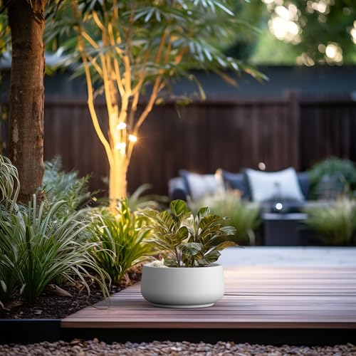 Accent Round Bowl White Concrete Planter 14.2" Dia (White / 13.4" Dia)