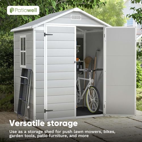 6x4 FT Resin Outdoor Storage Shed with Floor (Light Gray / 6x4 FT)