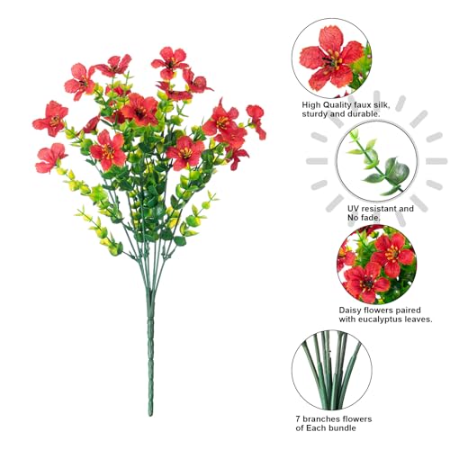 Artificial Flowers for Outdoor Indoor Garden Home Decoration (Red)