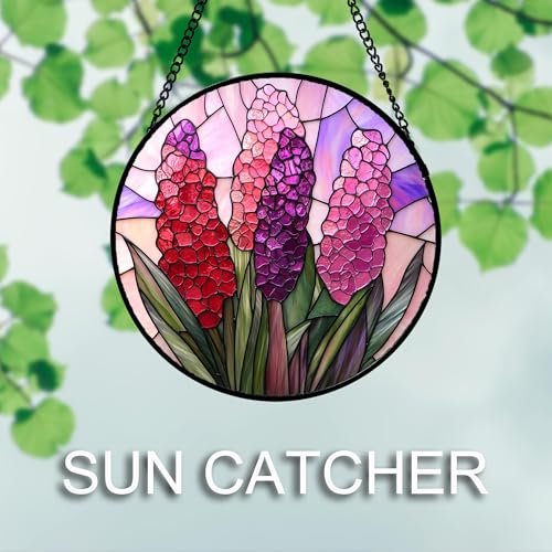 Stained Glass Window Hanging 4 Pcs Set Purple Flower Theme 6.3" (4-piece Set Purple / 6.3x6.3 IN)