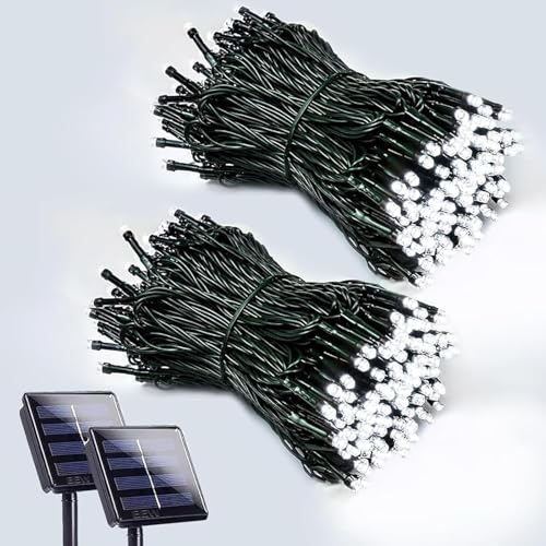 Solar String Lights Outdoor 2 Pack 200 LED 66FT Christmas Lights Cool White (Cool White / 2 Pack)