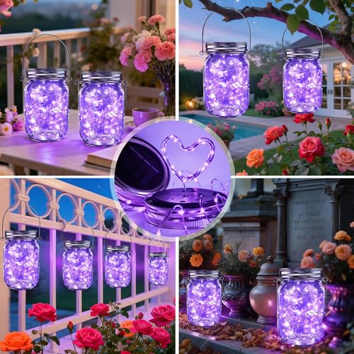 Solar Mason Jar Lid Lights 12 Pack Purple 30 LED Outdoor Decor (Purple)