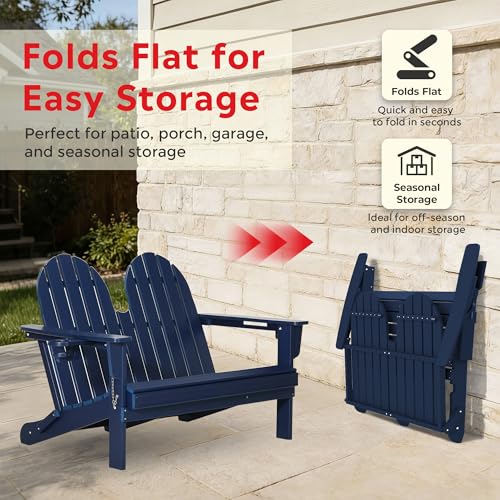 Outdoor Patio HDPE Adirondack Garden Skinny Bench (Navy Blue / 49.5IN)