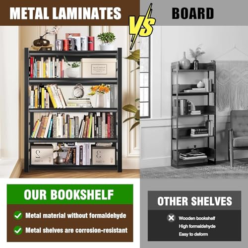 Book Shelf Metal Bookshelves (5-Tier 72''Hx40''Wx14''D)