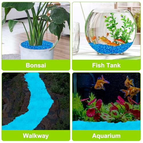 200pc Blue Glow in The Dark Stones Blue Pebbles Glow Fish Tank Rocks Luminous Pebbles for Outdoor Decor Garden Luminous Stone Glow Stones for Yard Walkway Pathway Aquarium (200 Count)