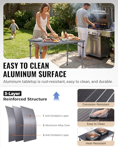 265 Lbs Folding Camping Table (4p - 42.1"×27.6" - 3 Adjustable Height)
