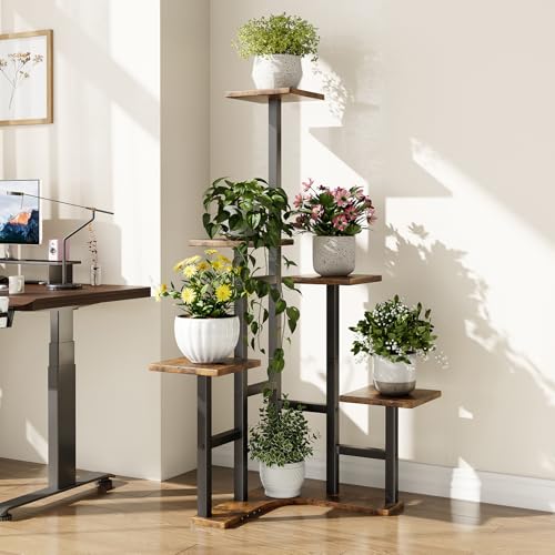 Corner Plant Stand Indoor Set of 2 (Rustic Brown / 6 Tier-Square-Set of 2)