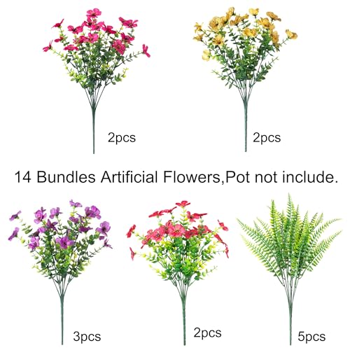 Artificial Faux Outdoor Flowers Plants for Summer Outside Decoration (Mixed Flower+grass)