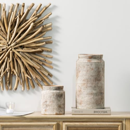 Ceramic Flower Vase 12 inch Farmhouse Rustic Vase for Home Decor Handcrafted Pottery Tall Terracotta Vases for Dining Table Decor Fireplace Living Room Bathroom Wedding Centerpiece (01-l-terra)