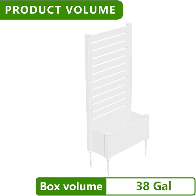 Casaphoria Raised Garden Bed with Trellis, 73"x37"x18" Planter Box with Open Bottom for Gardening Vegetables & Vines and Climbing Plants, White