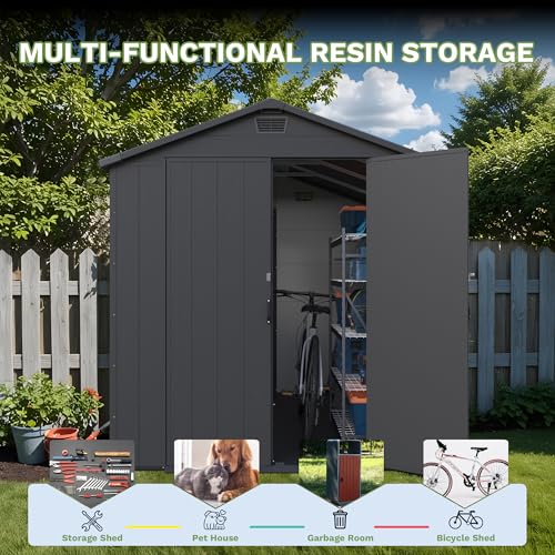6x8FT Plastic Outdoor Storage Shed with Floor (6x8FT / Dark Gray)