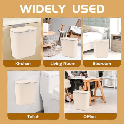 3 Pack Hanging Trash Can with Lid (Cream)