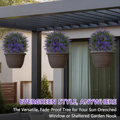4 Pack Artificial Lavender Topiary Balls with Ground Spikes (Lavender Ball 4pcs)