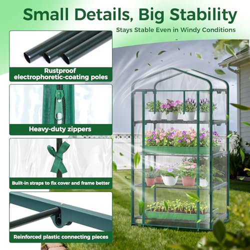 Mini Greenhouse for Indoor Outdoor with Wheel (Clear / Large)