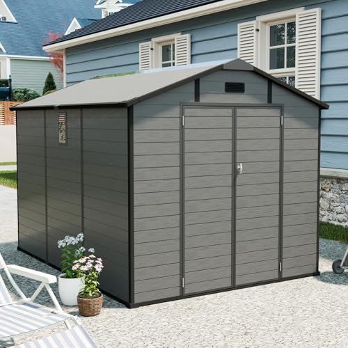 8x10 ft Outdoor Resin Storage Shed with Floor (8 x 10 FT / Dark Grey)