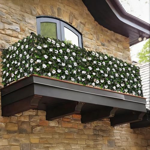 Expandable Fence Privacy Screen for Balcony Patio Outdoor (WHITE FLOWER)