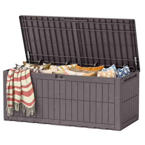 185 Gallon Deck Box Resin Outdoor Storage Box Waterproof (Deep Brown / 185 Gallon)
