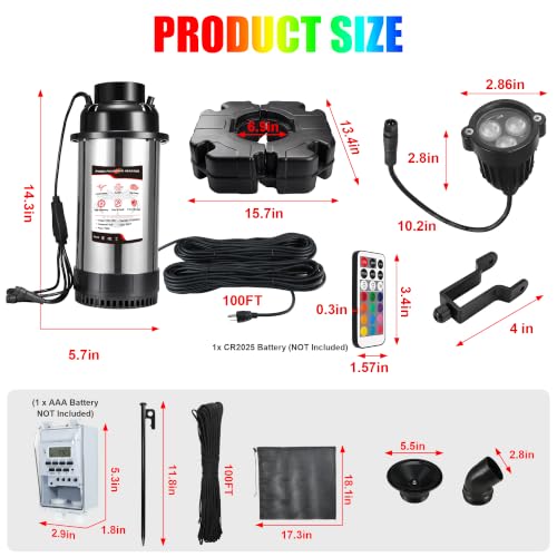 Pond Fountain Aerator F4 With 4 RGB Lights 1HP 750W Floating Pump (Black D)