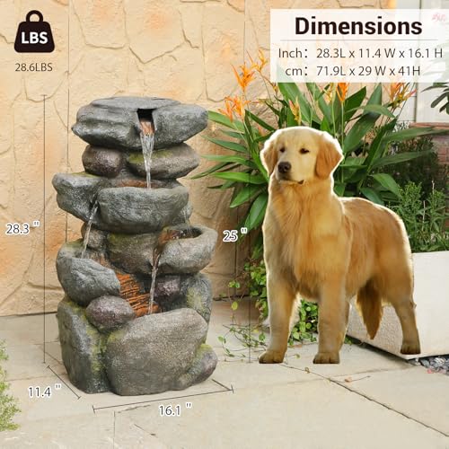 29H Realistic Rock Cascading Outdoor Water Fountain with 4 Tiers (28.6H / Gray-4025)