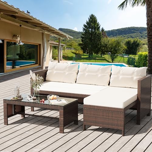 3 Pieces Outdoor Patio Furniture Set (Beige)
